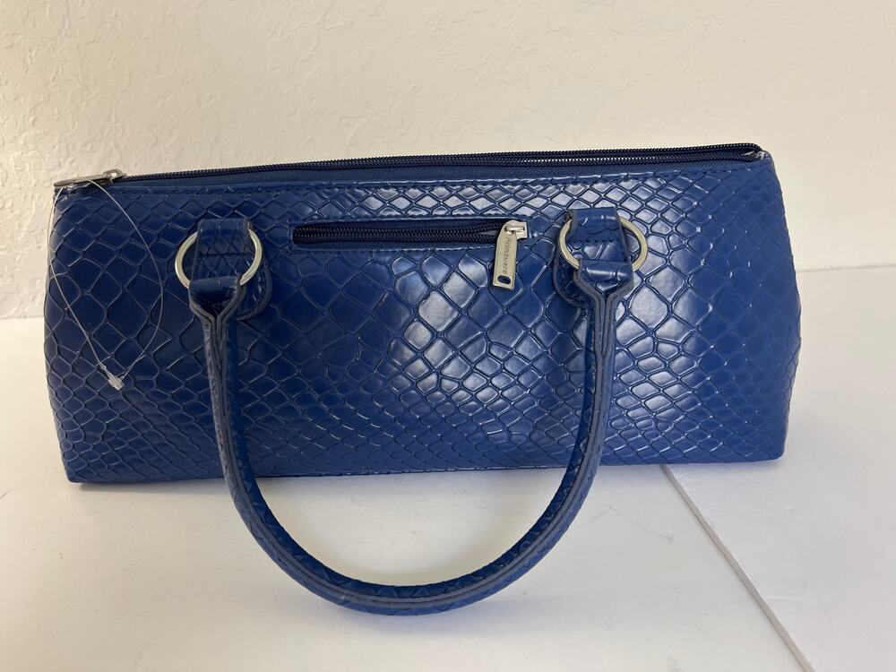Primeware Blue Insulated Wine Bottle Tote Handbag Faux Snakeskin w/Corkscrew